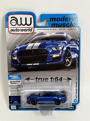 2021 Shelby GT500 Carbonio Fibra Pista Confezione Velocity Blu 1:64 Autoworld - Immagine 1 di 4