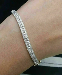 8.50Ct Round Lab Created Diamond 14k Yellow Gold Plated Bangle Bracelet 7.5" - Picture 1 of 6