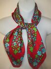 Liberty Of London Red Silk Scarf W Fetching Blue & Green Floral Print / Uk