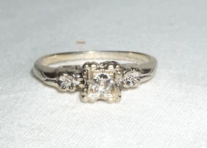 Vintage 14k White Gold Engagement Ring Sz.5.25 w. 1x Diamond Accent (BrM)L3 - Picture 1 of 9