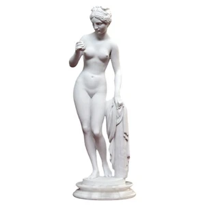 Venere col Pomo Scultura da Tavolo in Marmo Bianco con Base in Alabastro H 25cm - Picture 1 of 8