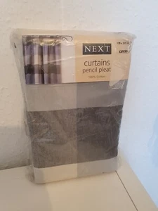 Next Big Check Cotton Pencil Pleat curtains Grey Blue 170 X 230 NWT - Picture 1 of 11