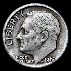 1962D 10 Cents Roosevelt Dime Silver Coin, km195 - Excellent Coin 🇺🇸 🌍 - Picture 1 of 5