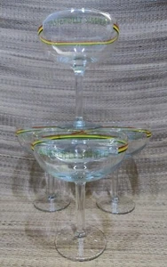 Four (4) Tastefully Simple, Cocktail Stem Margarita Glass, Multi Color Stripe - Picture 1 of 4