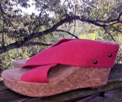 MERONA STUDDED CORK Pink WEDGES Strappy MULES High Heels WOMENS Shoes SIZE 8 - Image 1 of 4