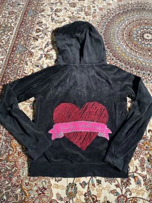 Chaqueta Juicy Couture Pequeña Negra Sudadera con Capucha Logo Corazón 💗 Juvenil L Foto 1 de 4