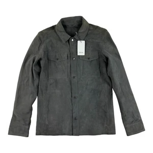 Reiss Gray Metal Button Hurricane Suede Mens Overshirt Size XS NWT 710$ - Picture 1 of 10
