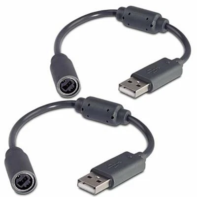 X 2 BLACK Breakaway USB Slim Cable Adapter Microsoft Xbox 360 Wired Controller - Image 1 of 2