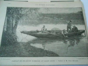 Gravure 1888 - Famille de pêcheurs Normands en Basse Seine - Foto 1 di 1