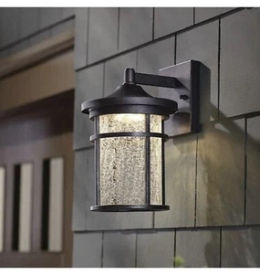 Westbury Collection Aged Iron Outdoor LED Wall Lantern Sconce with Crackle Glass - Picture 1 of 3