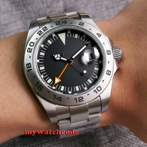 43mm BLIGER esfera negra cristal zafiro GMT automático para hombre reloj correa de deslizamiento - Imagen 1 de 13