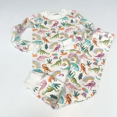 Hanna Andersson Pajamas Girl 5 Dinosaur Rainbow Long John PJs Shirt Pants Cotton - Image 1 of 4