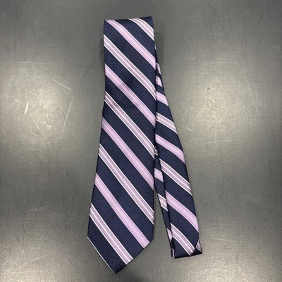 Мужской галстук Tom James полностью шелковый, фиолетовый и синий в полоску - Изображение 1 из 4
