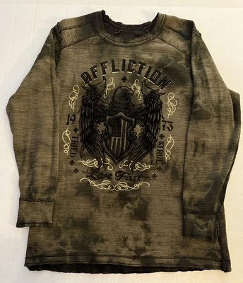 Hombre Vintage Y2K Reversible Aflicción Térmica Grunge Envejecido Manga Larga XL Foto 1 de 4