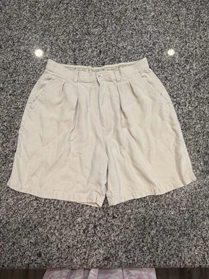 Tommy Bahama Shorts Womens 14 Beige 100% Silk Pleated herringbone Relaxed Fit  - Image 1 of 4