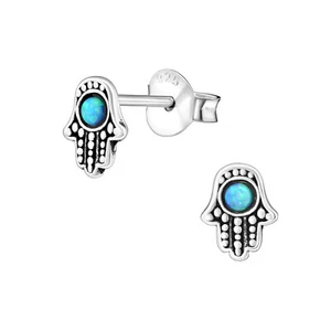 Pendientes de mano Opal Hamsa plata 925 - niños niñas señora Fátima - Imagen 1 de 5