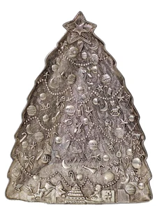 International Silver Candy Treat Christmas Tree Embossed Bows Star Dish Tray - Picture 1 of 4