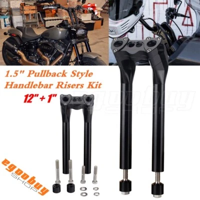 For Harley Sportster XL Softail FLSL FXST Handlebar Pullback Risers 12"+1" Rise — 第 1/4 张图片