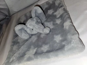 Mon Lapin Gray Elephant Star Lovey Security Blanket Plush Head Sherpa Back - Picture 1 of 8