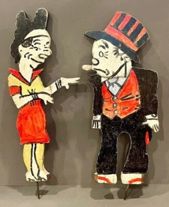 Vintage 1940’s Bringing Up Father Jiggs & Maggie Folk Art Garden Ornaments - Picture 1 of 2