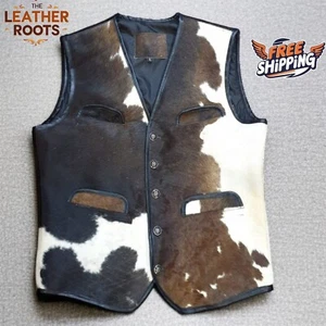 Vintage Genuine Cowhide Hair On Vest Leather Western Waistcoat Cowhide Fur Vest - Picture 1 of 13