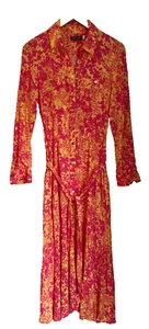 Vestido camisero midi rosa y amarillo de terciopelo para mujer Reino Unido 10 como nuevo - Imagen 1 de 5