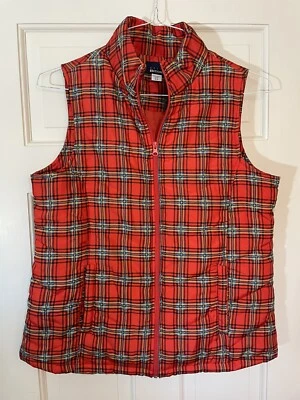 BASIC EDITIONS WOMENS FULL ZIP RED PLAUD QUILTED VEST - SIZE MED 0180 - Image 1 of 4