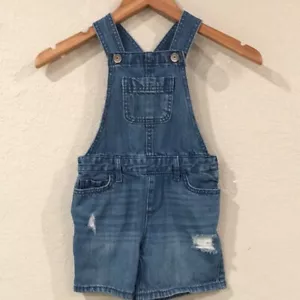 The Children's Place Girl 5 Overalls Blue Denim Shortall Distressed 100% Cotton - Picture 1 of 10
