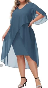 Hanna Nikole Womens Plus Size 24W Chiffon Poncho Midi Dress Overlay Pencil Dress - Picture 1 of 9