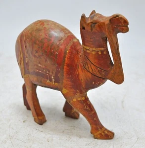 Vintage Wooden Small Camel Figurine Original Old Hand Carved Painted - Picture 1 of 8