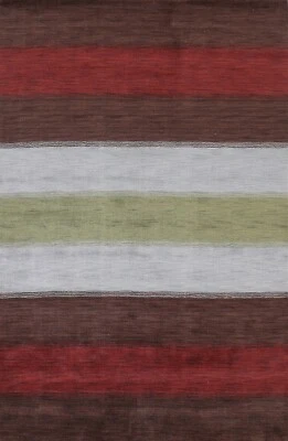 Striped Contemporary Gabbeh Handmade Oriental Area Rug Wool Modern Carpet 7'x10' - Image 1 of 4