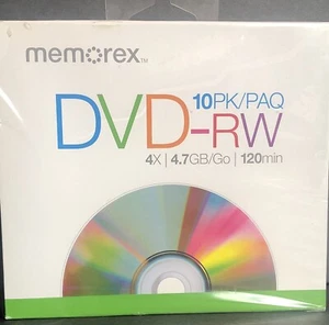 Memorex DVD-RW 10PK/PAQ 4X 4.7GB 120 min Sealed New in Box - Picture 1 of 4