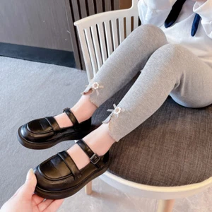 Kid Girl Legging Skinny Basic Pants Trouser Front Slit Bow Warm Stretchy Fashion - Picture 1 of 14