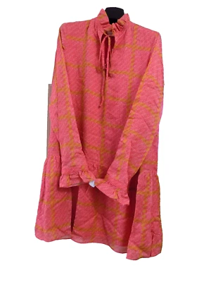 NUEVO Mini Vestido Coach Bonnie Cashin Coral Rosa Amarillo Cuadros Pajarita Volantes Cuello 2 Foto 1 de 4