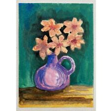 ACEO ORIGINAL PAINTING Mini Collectible Art Card Beautiful Flower Vase Ooak