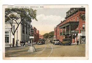 Postal de Federal Street from Main Street Old Cars Greenfield MA - Imagen 1 de 2