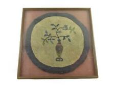 Framed Round Antique Wool Rug Black And Beige Vase Of Flowers Home Wall Decor