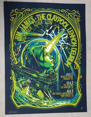 JIM JAMES CLAYPOOL LENNON DELIRIUM SUMMER Concert Tour 2019 Screen Print Poster - Image 1 of 4