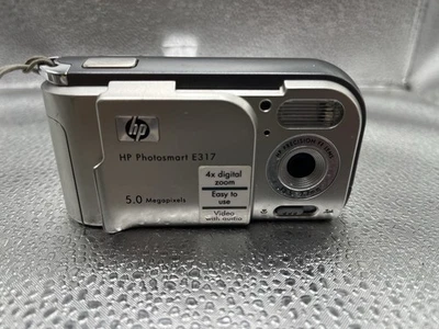 HP Photosmart E317 Digital Camera 5MP Silver Compact Vintage 2000s USB LCD Flash - Image 1 of 4