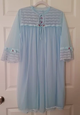 Vintage Sears Nightgown & Robe Set Size Large 38-40 Nylon Peignoir Sheer Lace - Image 1 of 4