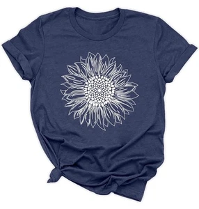 Damen Sonnenblumen T-Shirts Kurzarm süß Grafik Sommer lockere T-Shirts Rundhalsausschnitt - Bild 1 von 5