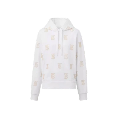 (W) Sudadera con capucha blanca de algodón con motivo de monograma Burberry Foto 1 de 2