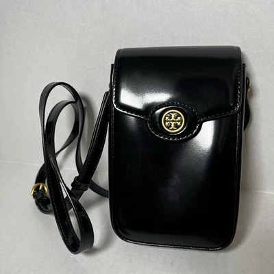 Tory Burch Robinson 黑色专利手机斜挎包 — 第 1/4 张图片