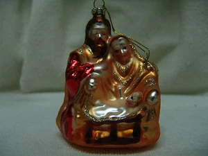 NATIVITY LARGE GLASS CHRISTMAS ORNAMENT JOSEPH,MARY, & BABY JESUS - Picture 1 of 3