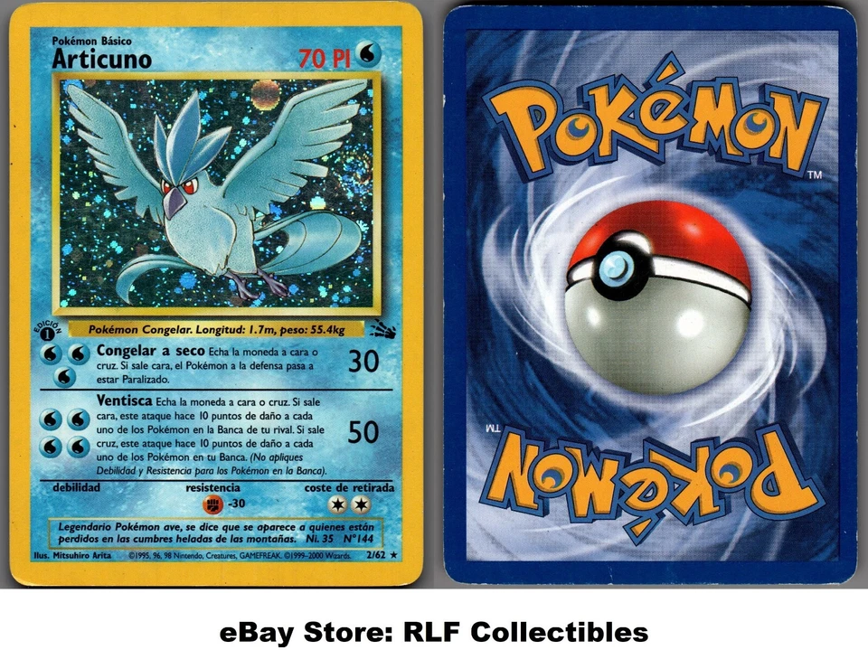 1999 Pokemon, Fossil, #2/62 Articuno, 1st Edition, Holo Rare, Spanish - Image 1 of 1