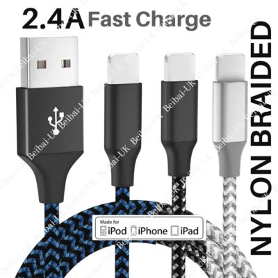 3Pack Heavy Duty USB Charging Cable 6Ft Charger Cord For iPhone 11 XR 8 7 6 iPad - Image 1 of 4