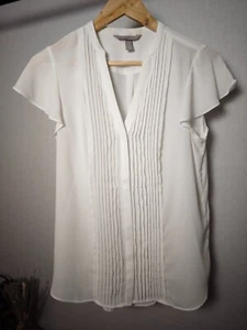 ✨ H&M Bluse Weiß Falten Elegant Büro Blogger 38 M Chiffon V-Ausschnitt F2 - Bild 1 von 2
