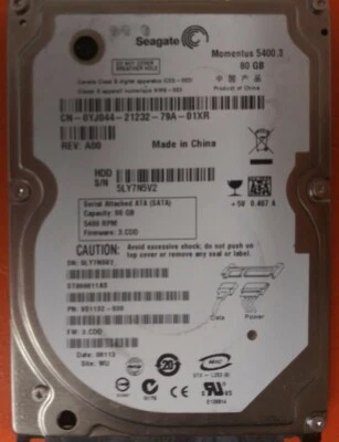 ⭐️⭐️⭐️⭐️⭐️ HDD Hard Drive SATA Laptop 2.5" Seagate ST980811AS 80GB 9S1132-030 - Image 1 of 3