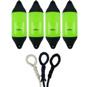 4 x HURRICANE Vortex Boat Fenders: Flo Green PM05 - FREE SPLICED END 10MM ROPE - Picture 1 of 2
