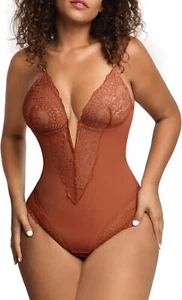Lace Bodysuit V Neck Tummy Control Shapewear Corset Thong Top XXL Women - Picture 1 of 5